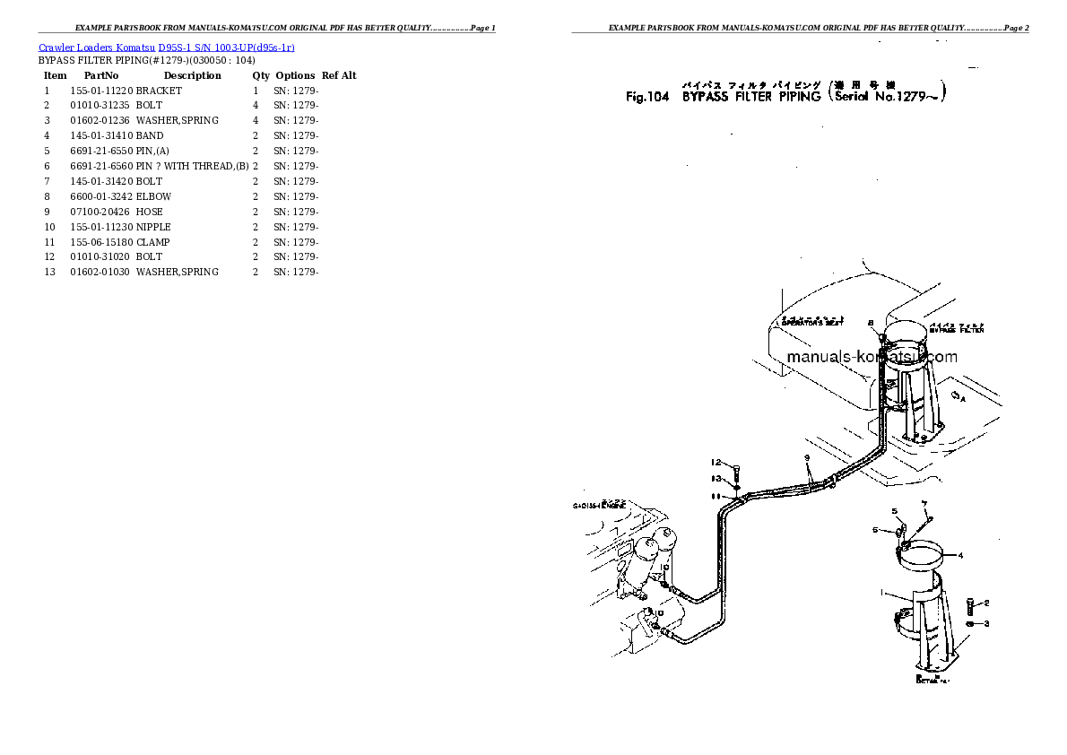Protected: D95S-1 S/N 1003-UP Partsbook