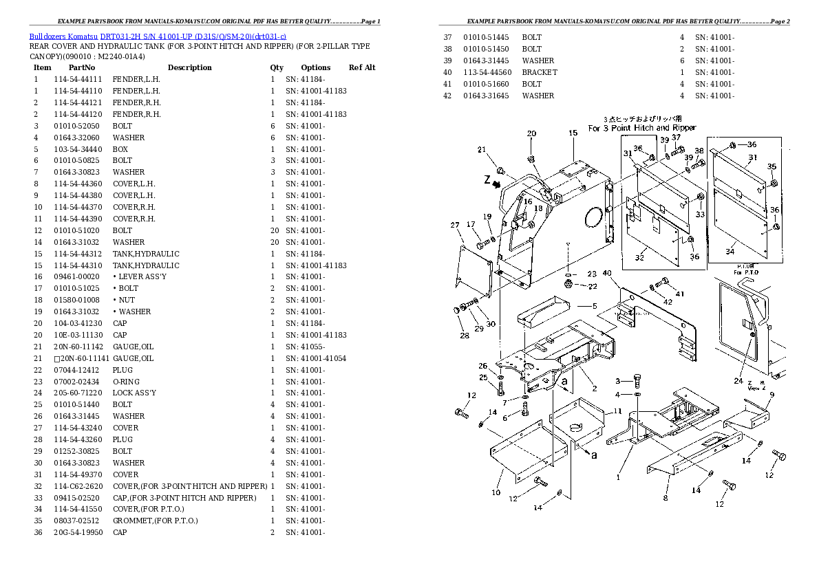 Protected: DRT031-2H S/N 41001-UP (D31S/Q/SM-20) Partsbook
