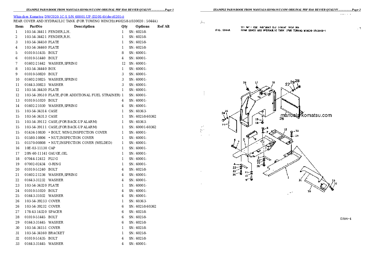 DWC020-1C-S S/N 60001-UP (D20S-6) Partsbook