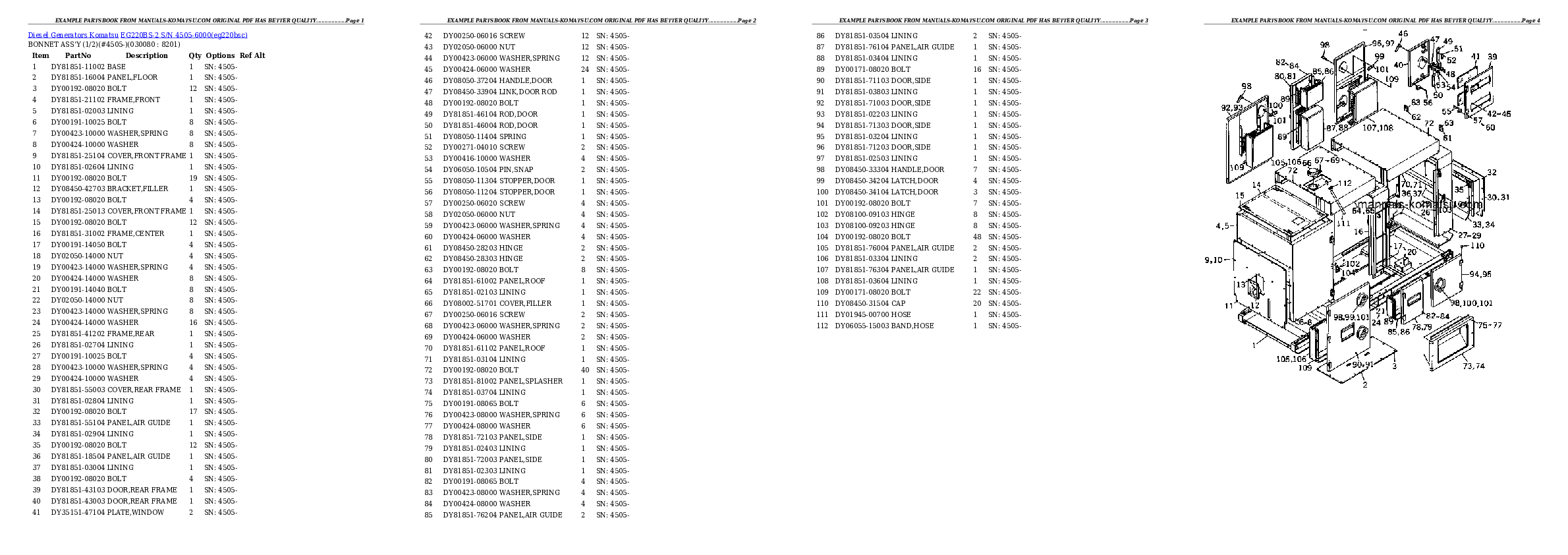 Protected: EG220BS-2 S/N 4505-6000 Partsbook