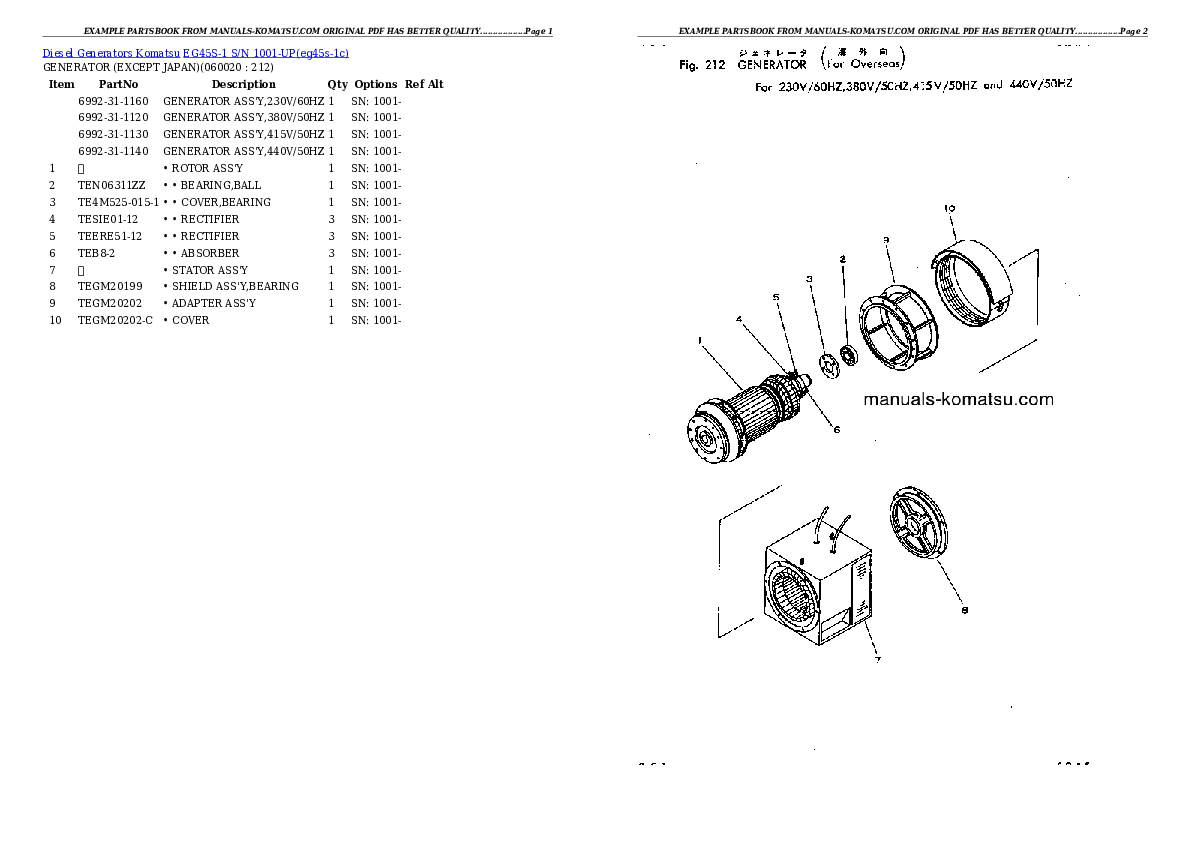 Protected: EG45S-1 S/N 1001-UP Partsbook