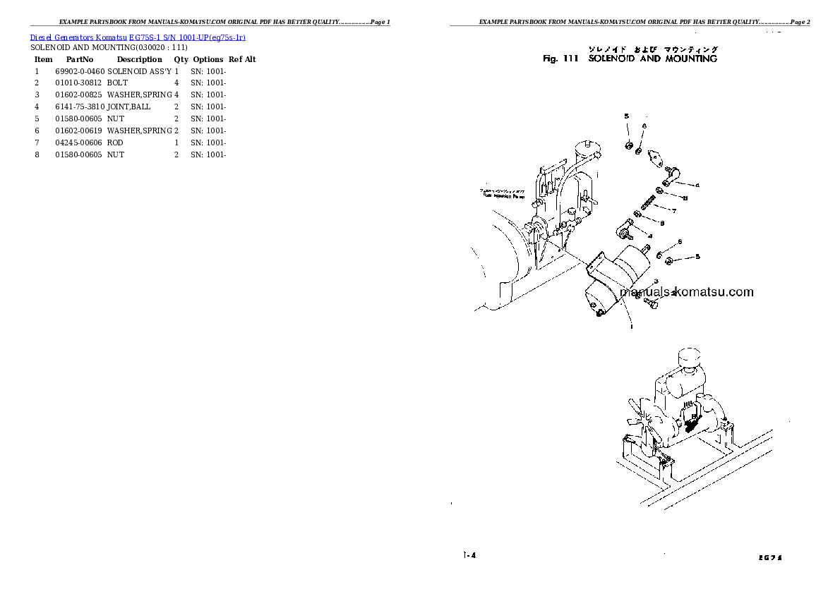 EG75S-1 S/N 1001-UP Partsbook