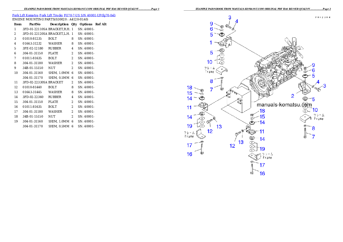 FG70-7-US S/N 40001-UP Partsbook