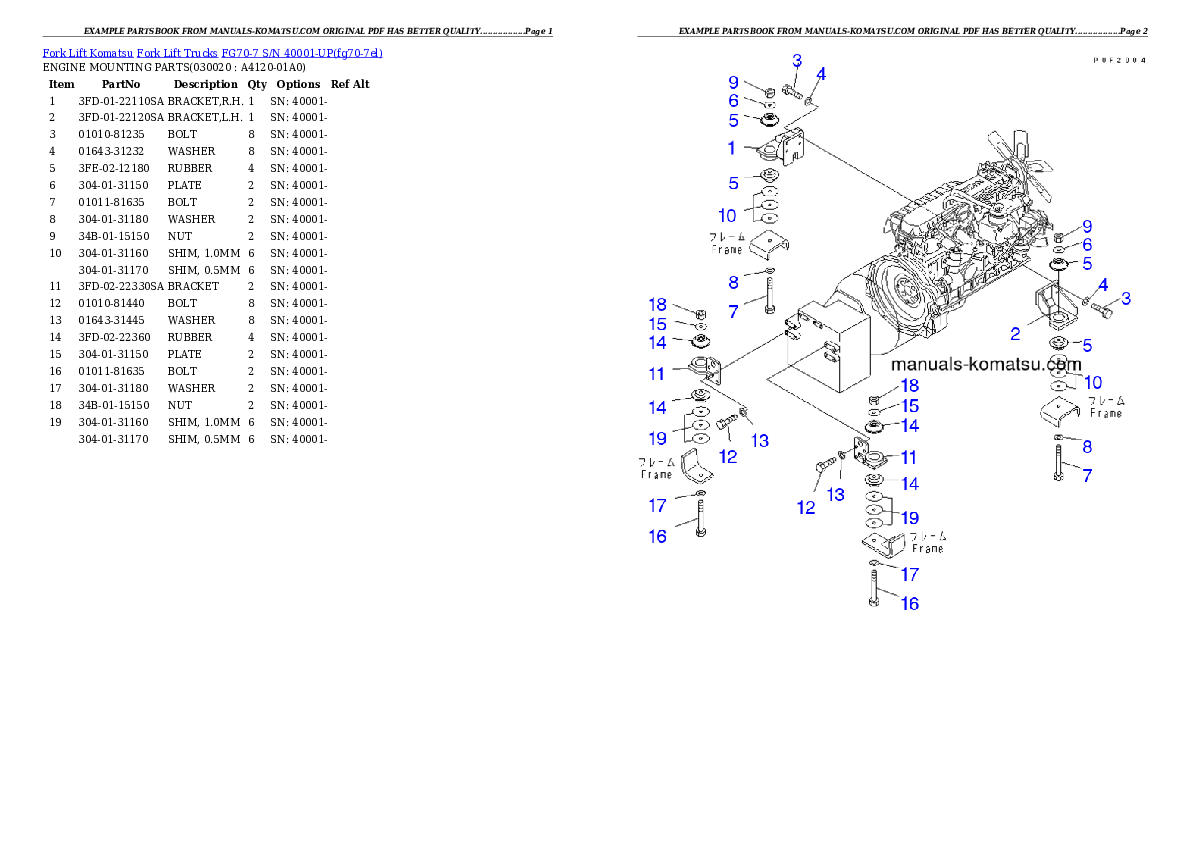 FG70-7 S/N 40001-UP Partsbook