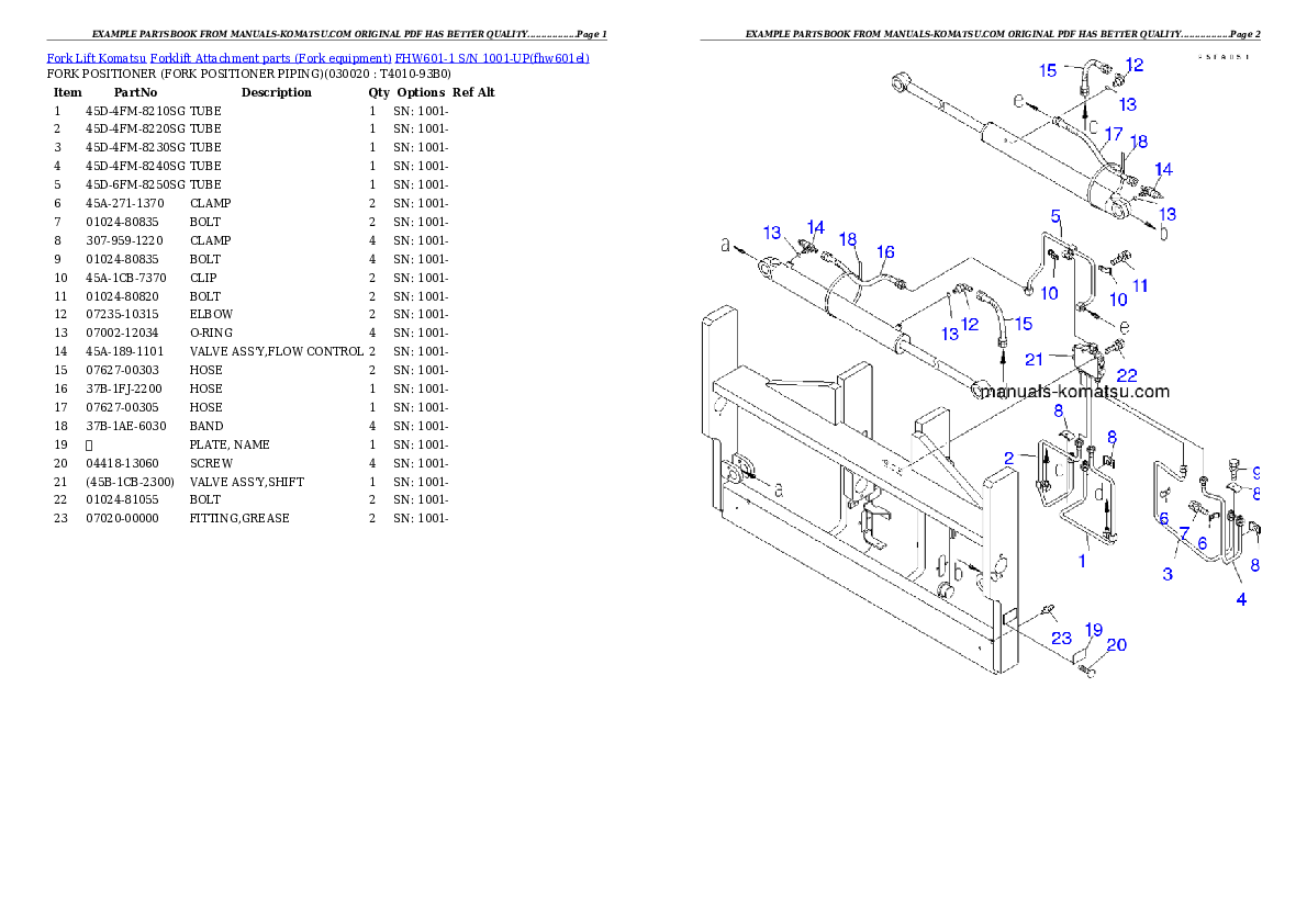 FHW601-1 S/N 1001-UP Partsbook