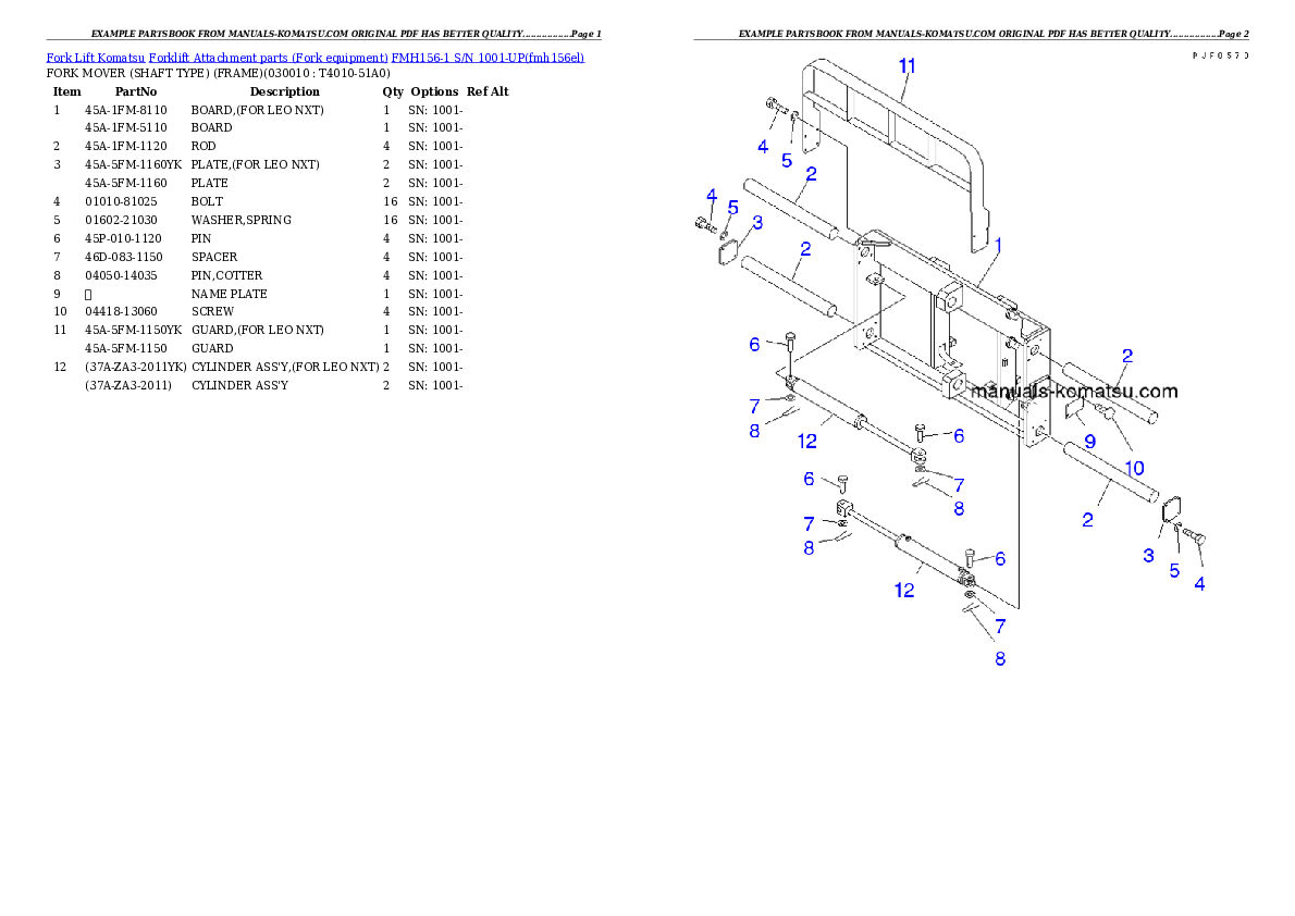 FMH156-1 S/N 1001-UP Partsbook