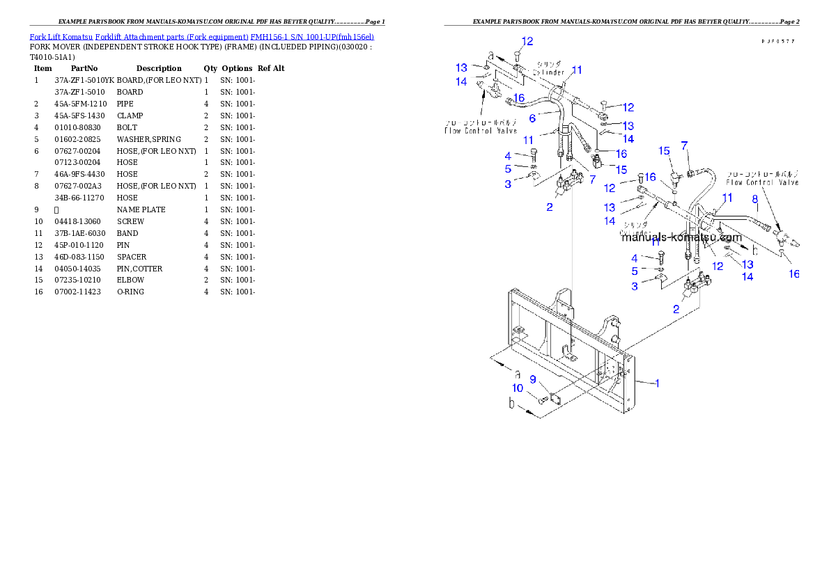 FMH156-1 S/N 1001-UP Partsbook