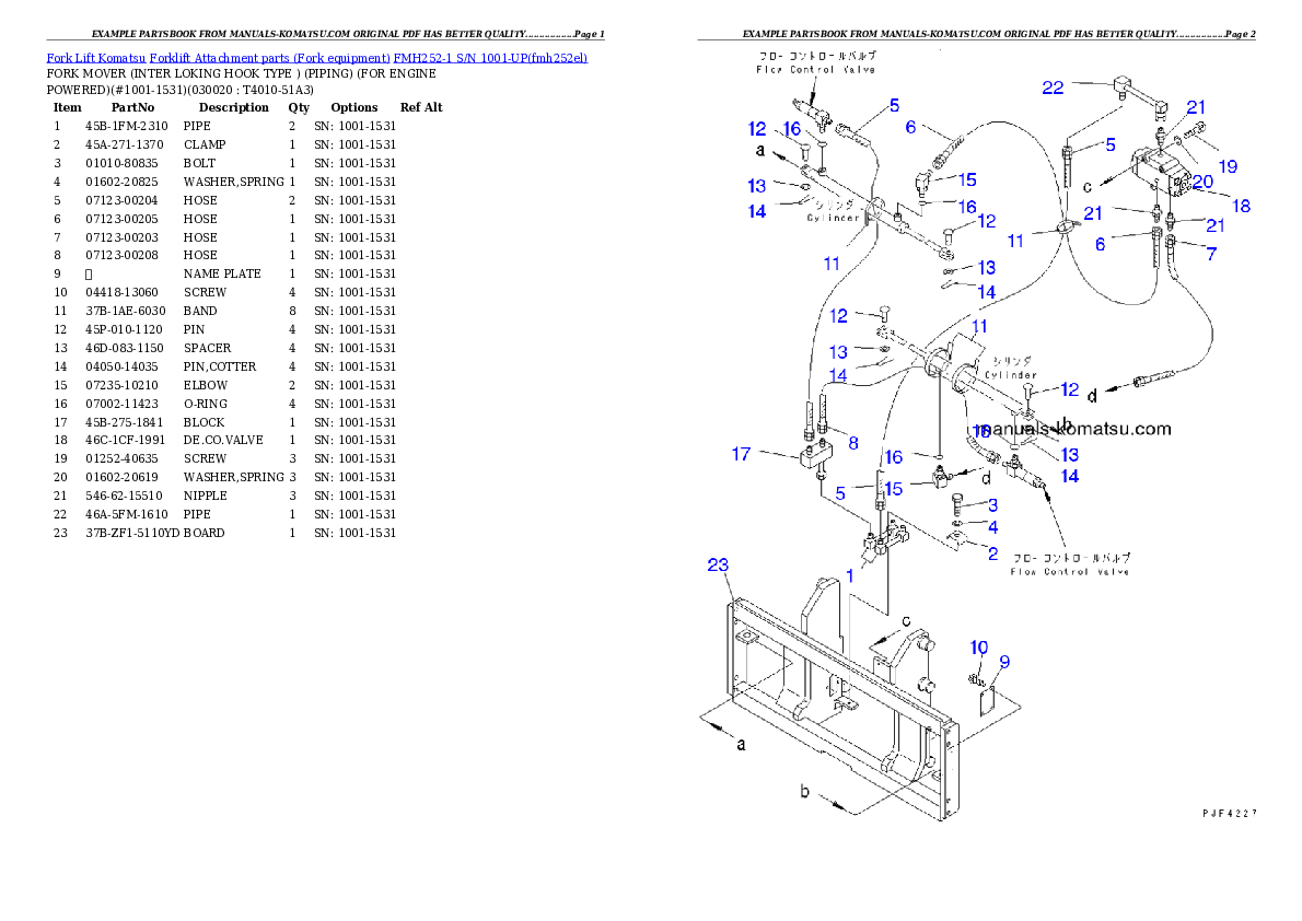 FMH252-1 S/N 1001-UP Partsbook
