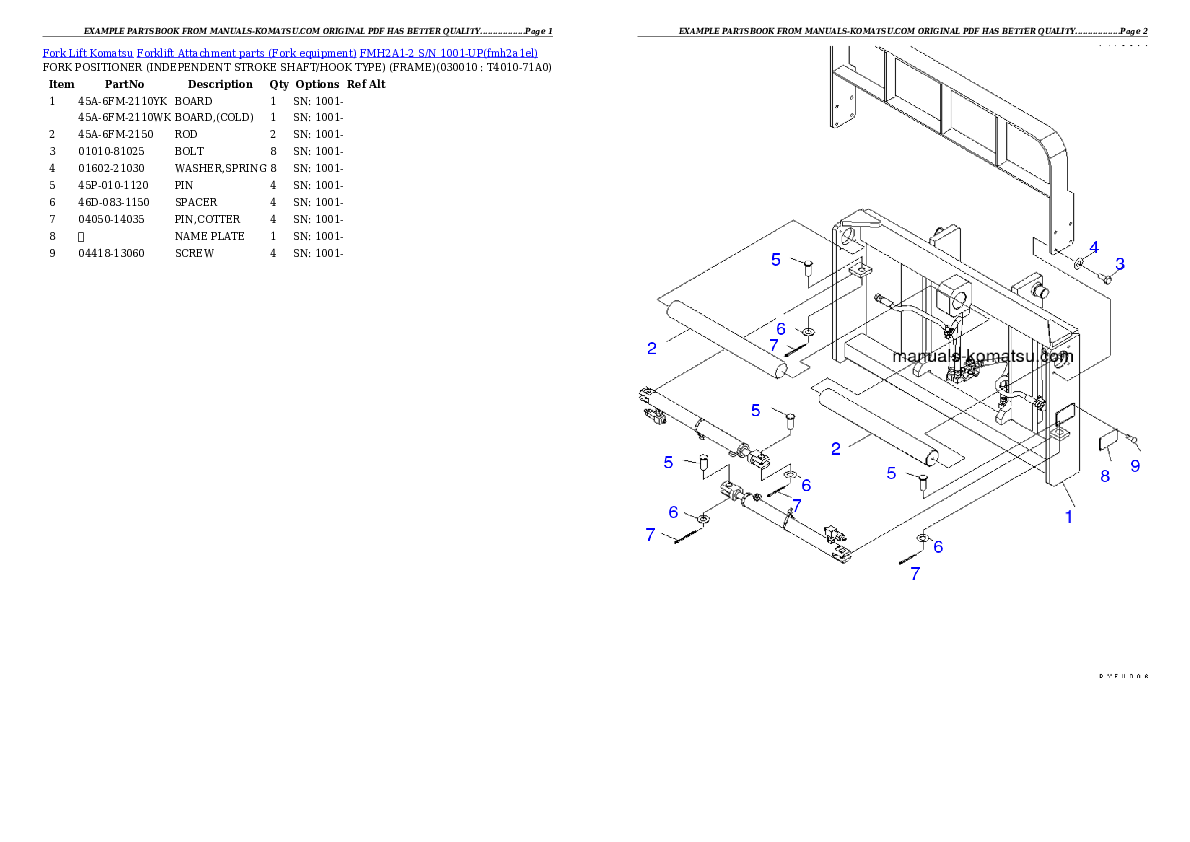 FMH2A1-2 S/N 1001-UP Partsbook