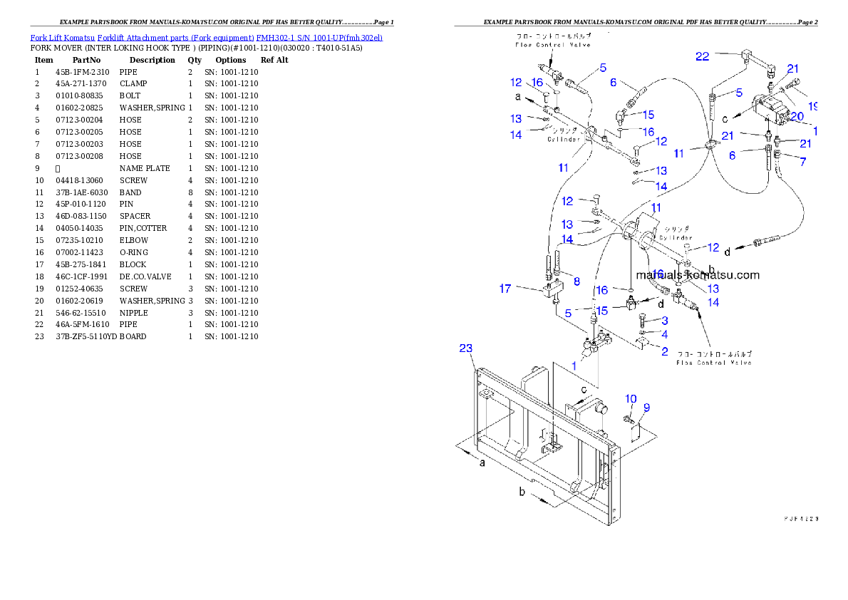 FMH302-1 S/N 1001-UP Partsbook