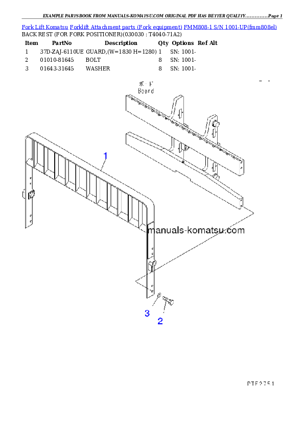 FMM808-1 S/N 1001-UP Partsbook
