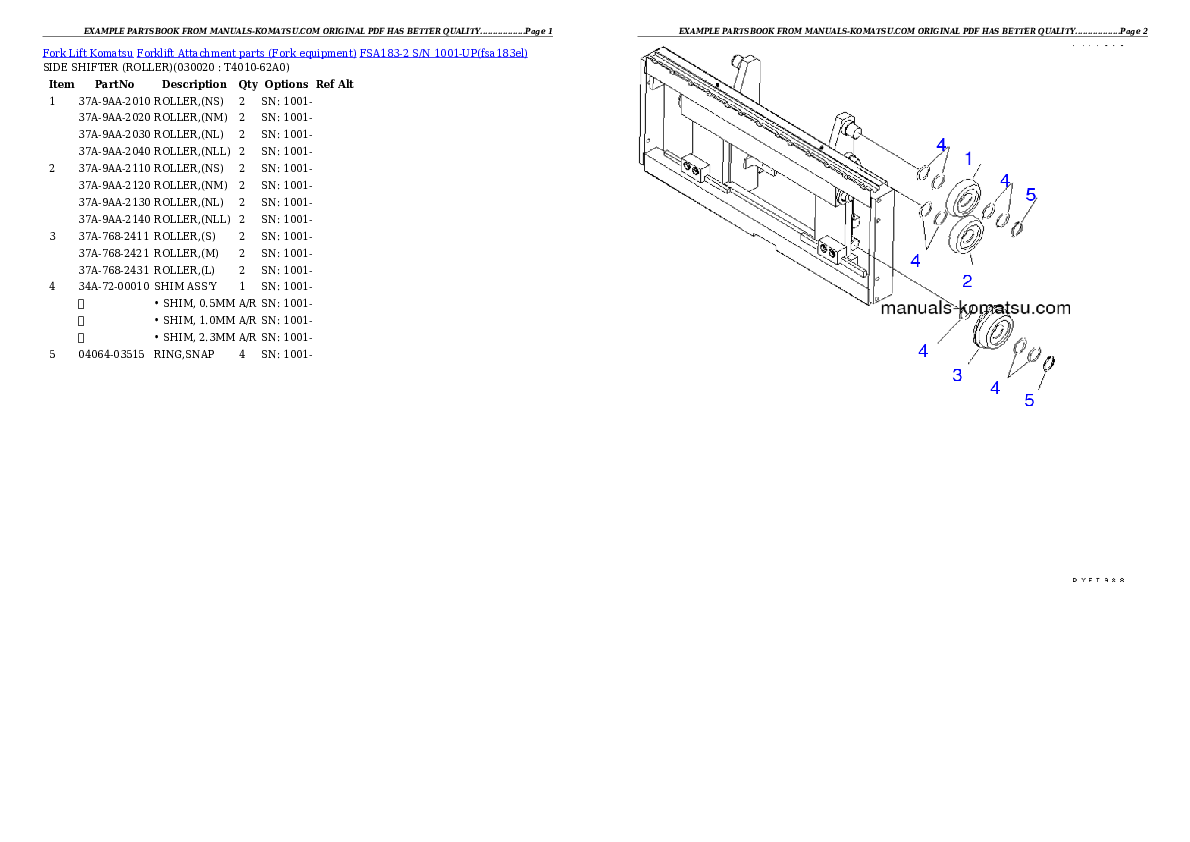 FSA183-2 S/N 1001-UP Partsbook