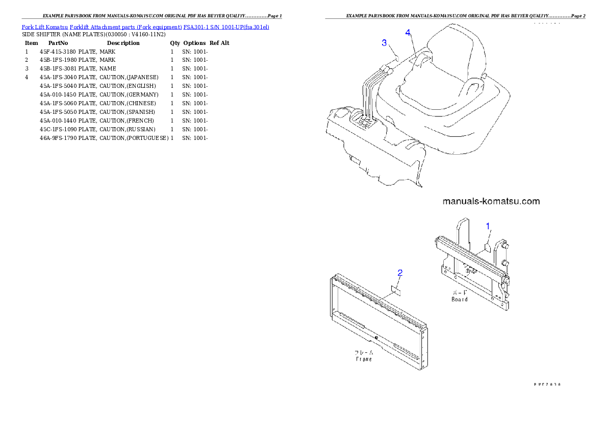 Protected: FSA301-1 S/N 1001-UP Partsbook