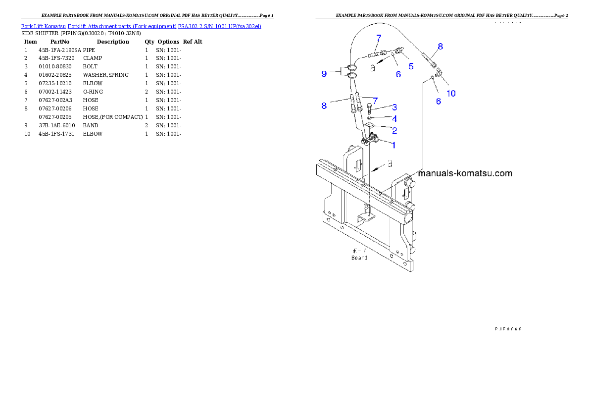FSA302-2 S/N 1001-UP Partsbook