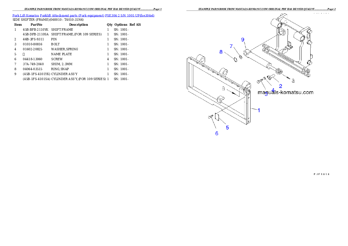 FSE304-2 S/N 1001-UP Partsbook