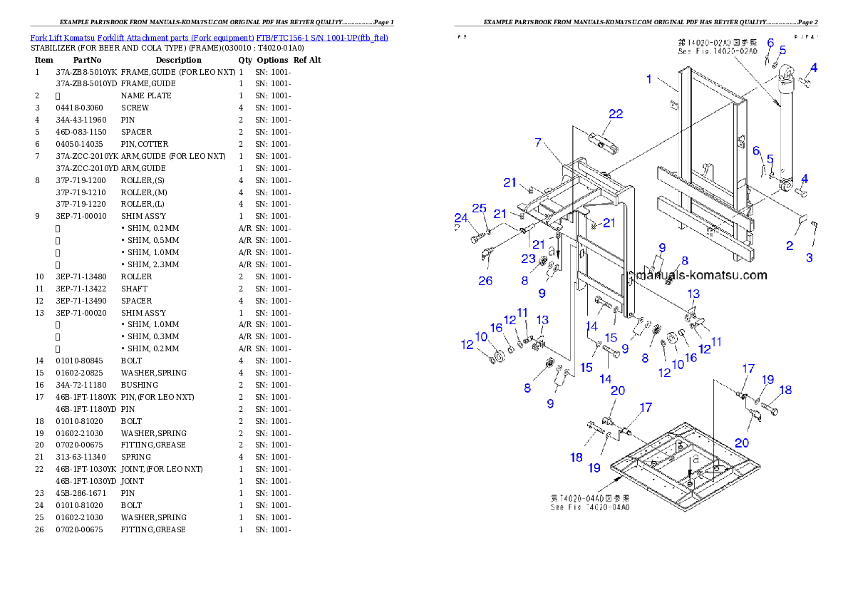 FTB/FTC156-1 S/N 1001-UP Partsbook