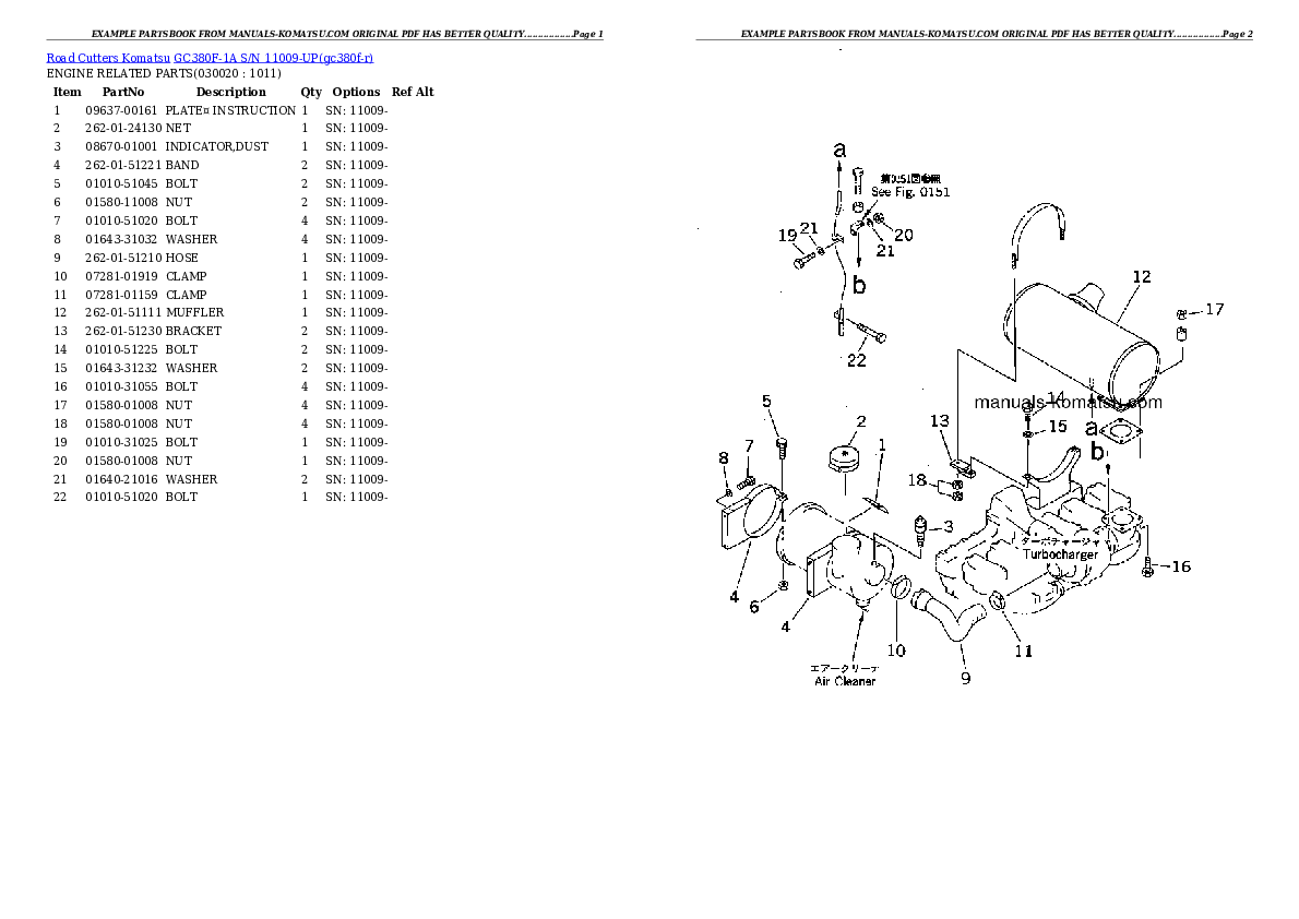 GC380F-1A S/N 11009-UP Partsbook