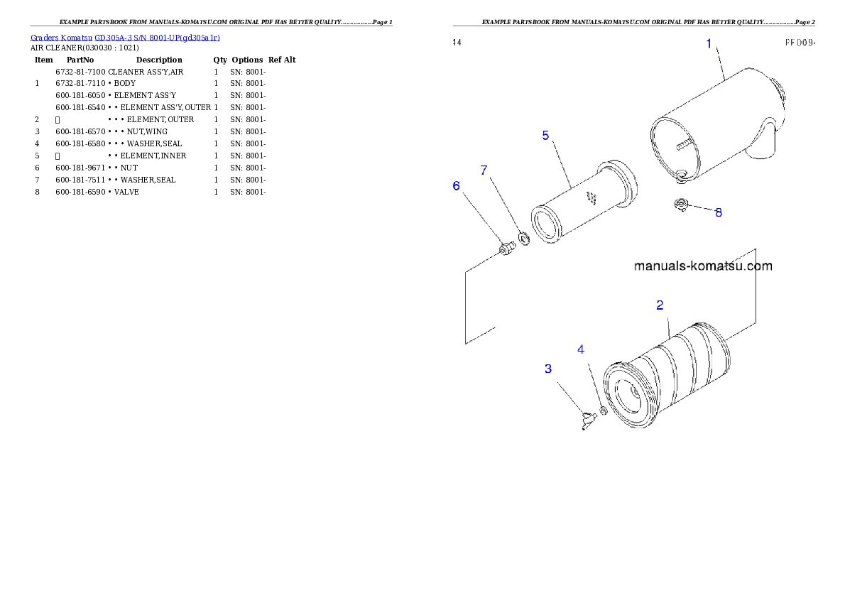 GD305A-3 S/N 8001-UP Partsbook