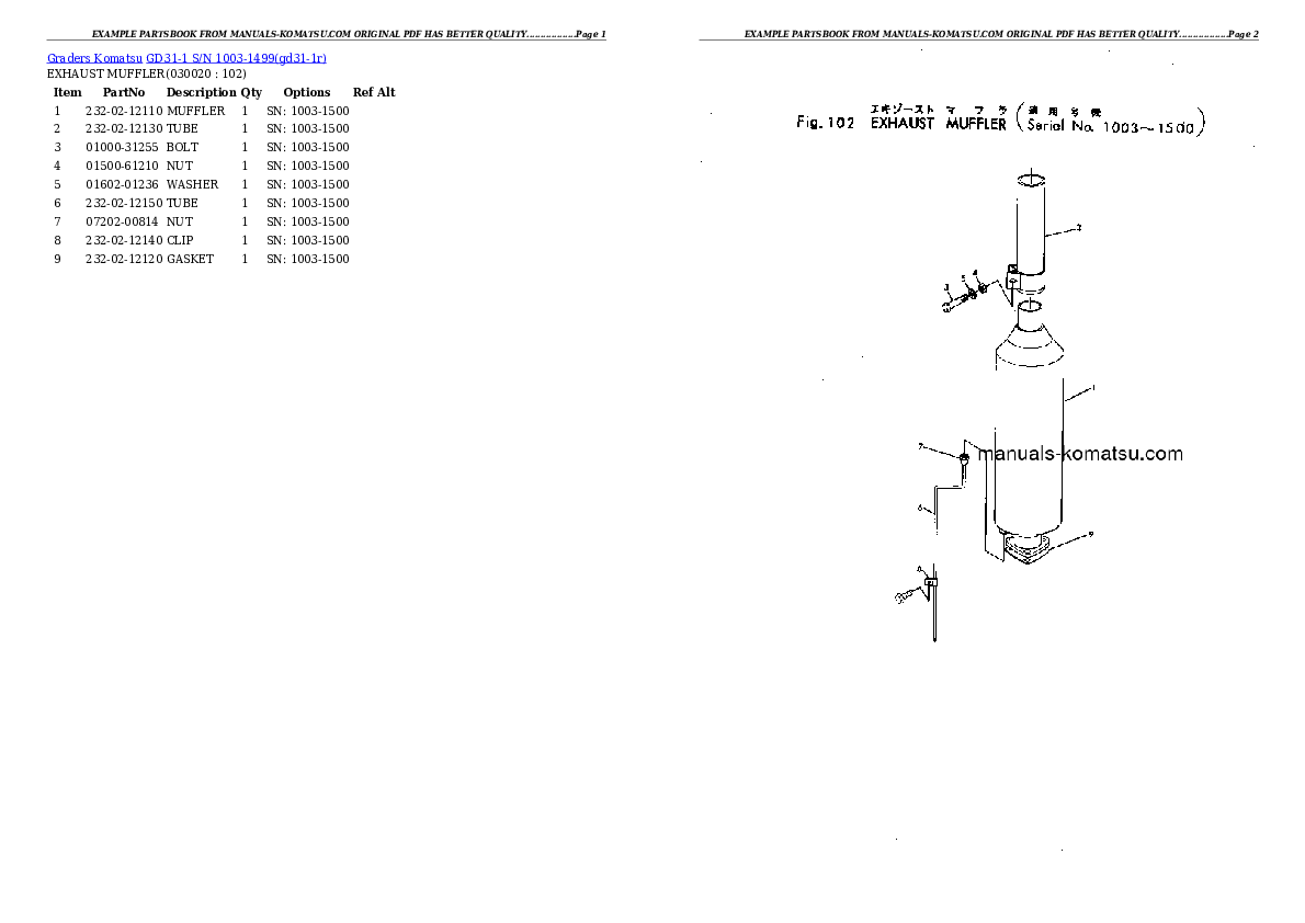 GD31-1 S/N 1003-1499 Partsbook