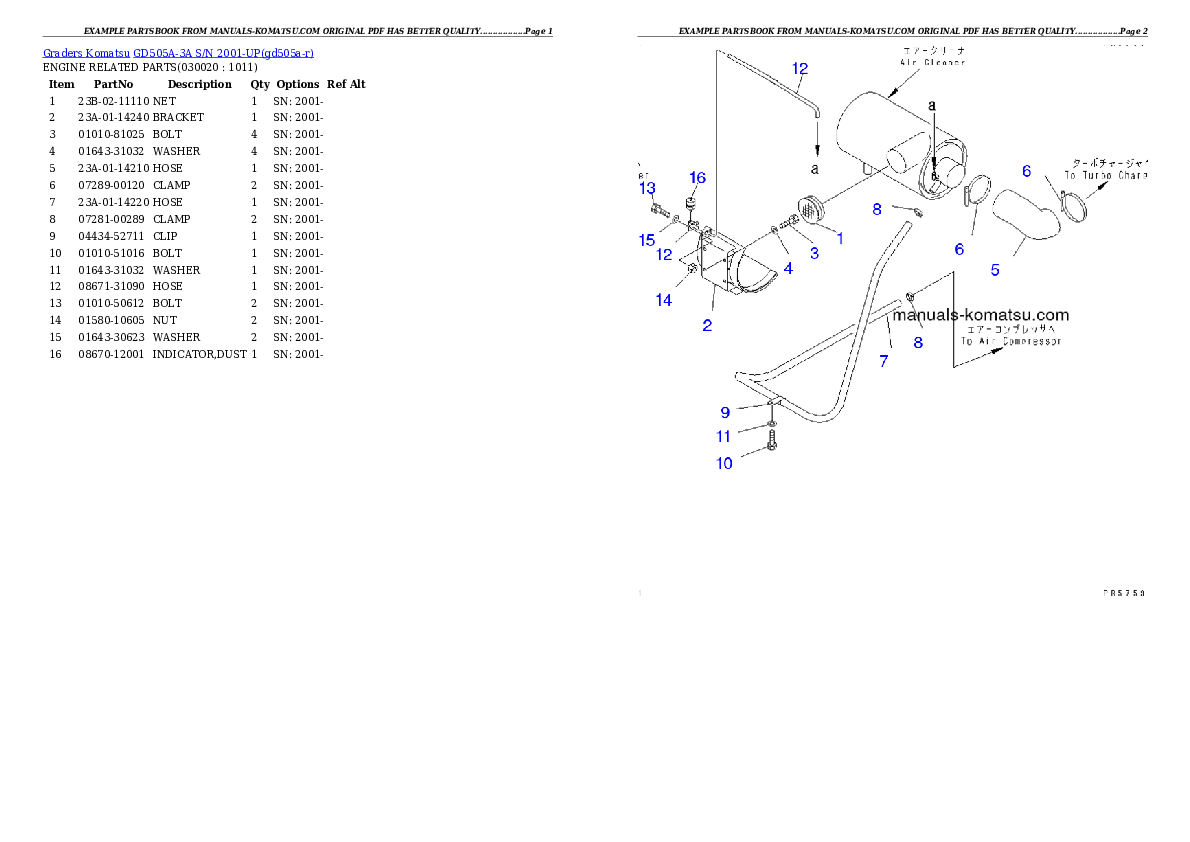 GD505A-3A S/N 2001-UP Partsbook