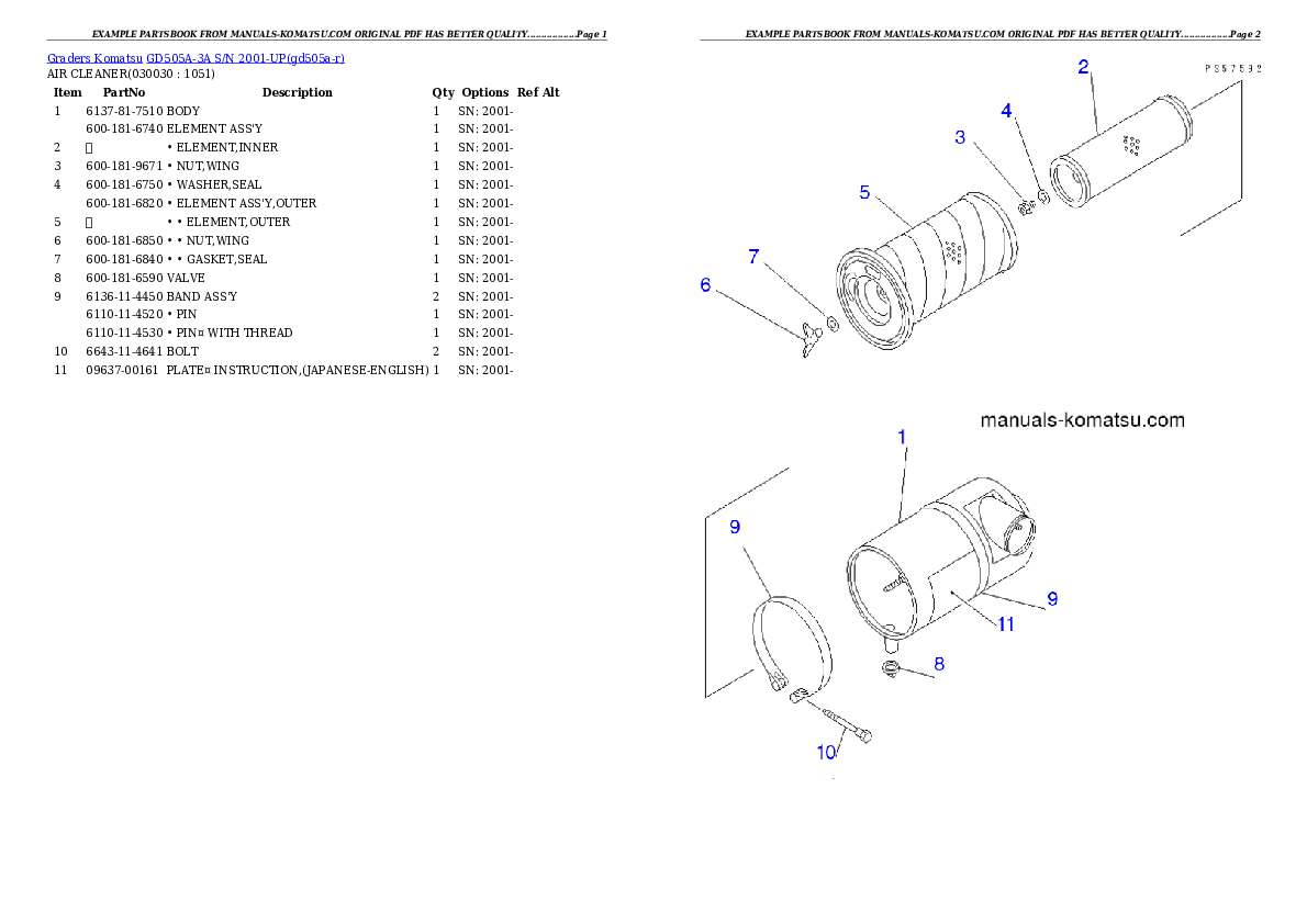 GD505A-3A S/N 2001-UP Partsbook