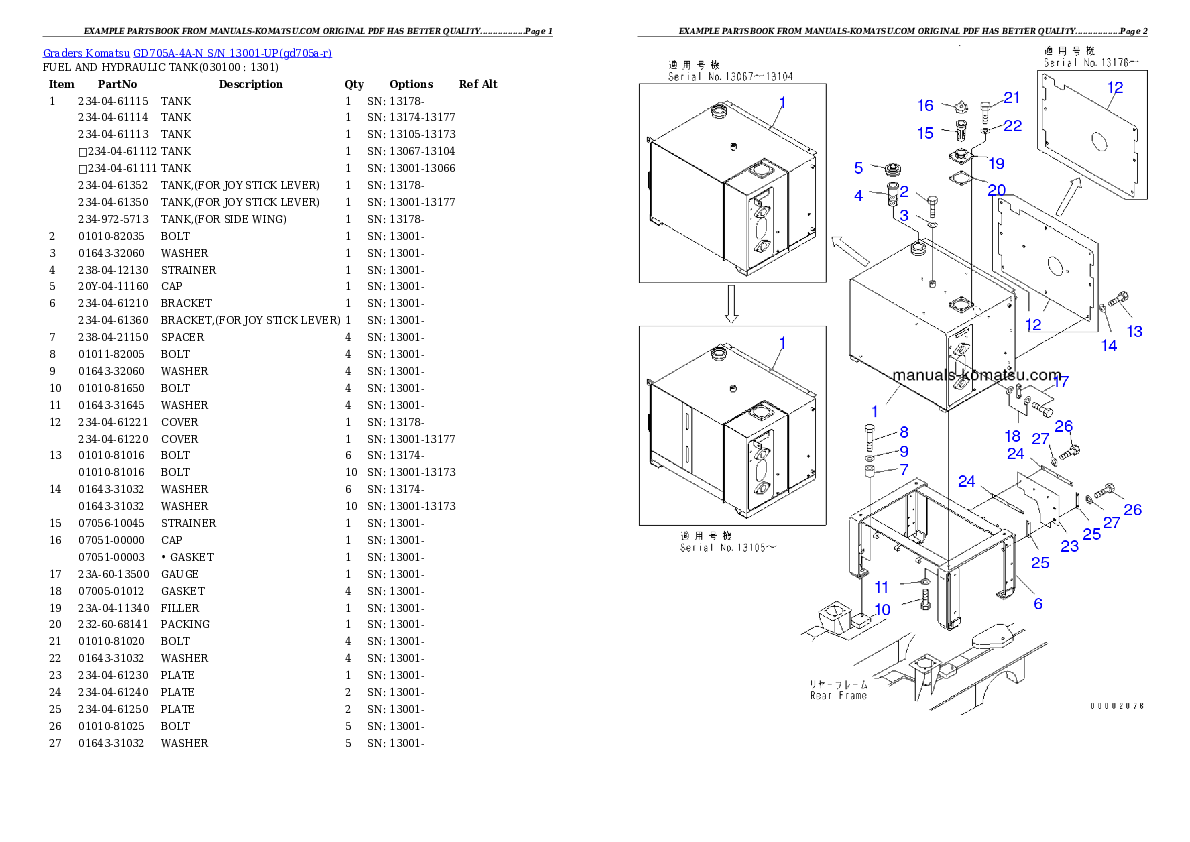 Protected: GD705A-4A-N S/N 13001-UP Partsbook