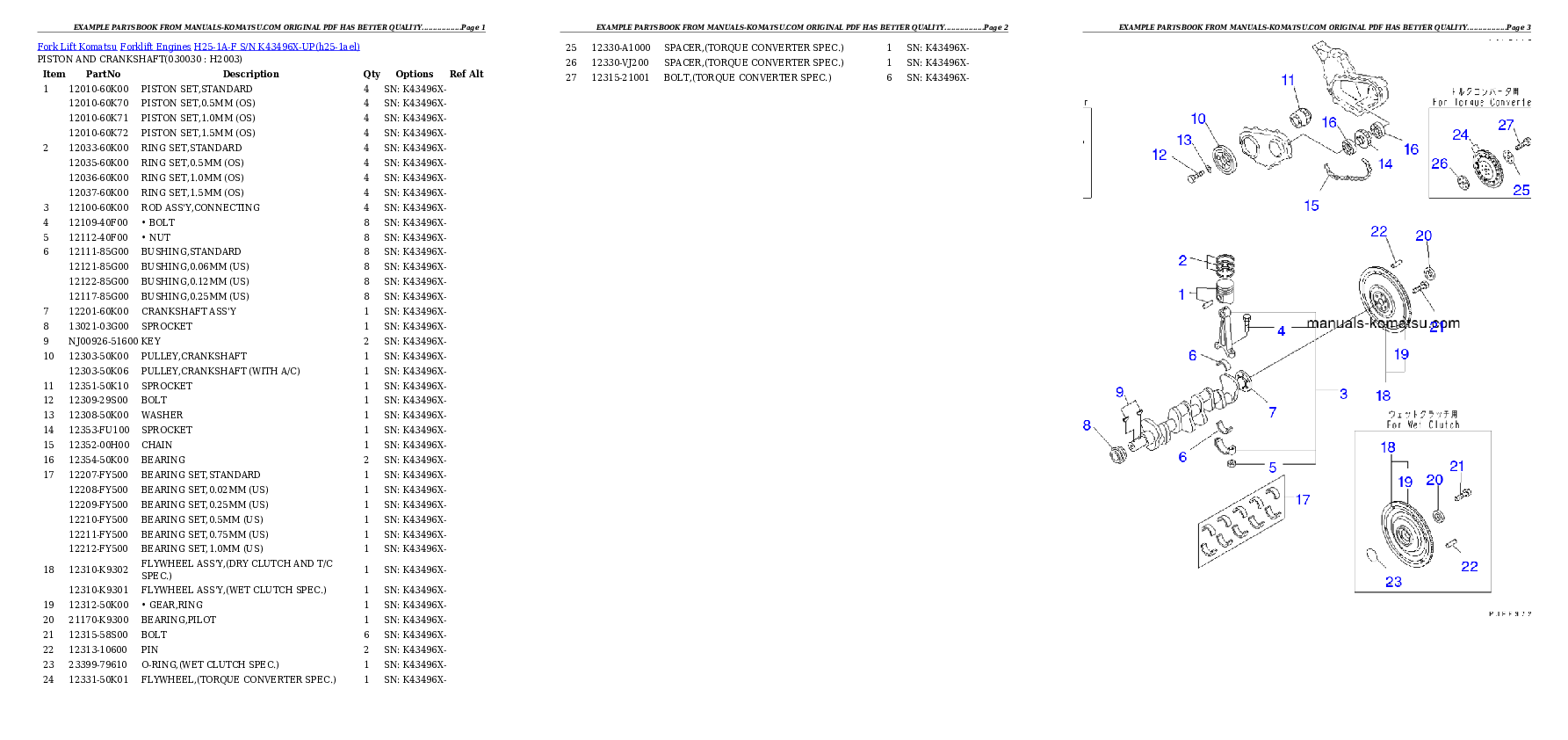 H25-1A-F S/N K43496X-UP Partsbook