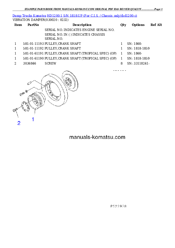 HD1200-1 S/N 1818-UP (For C.I.S. / Chassis only) Partsbook
