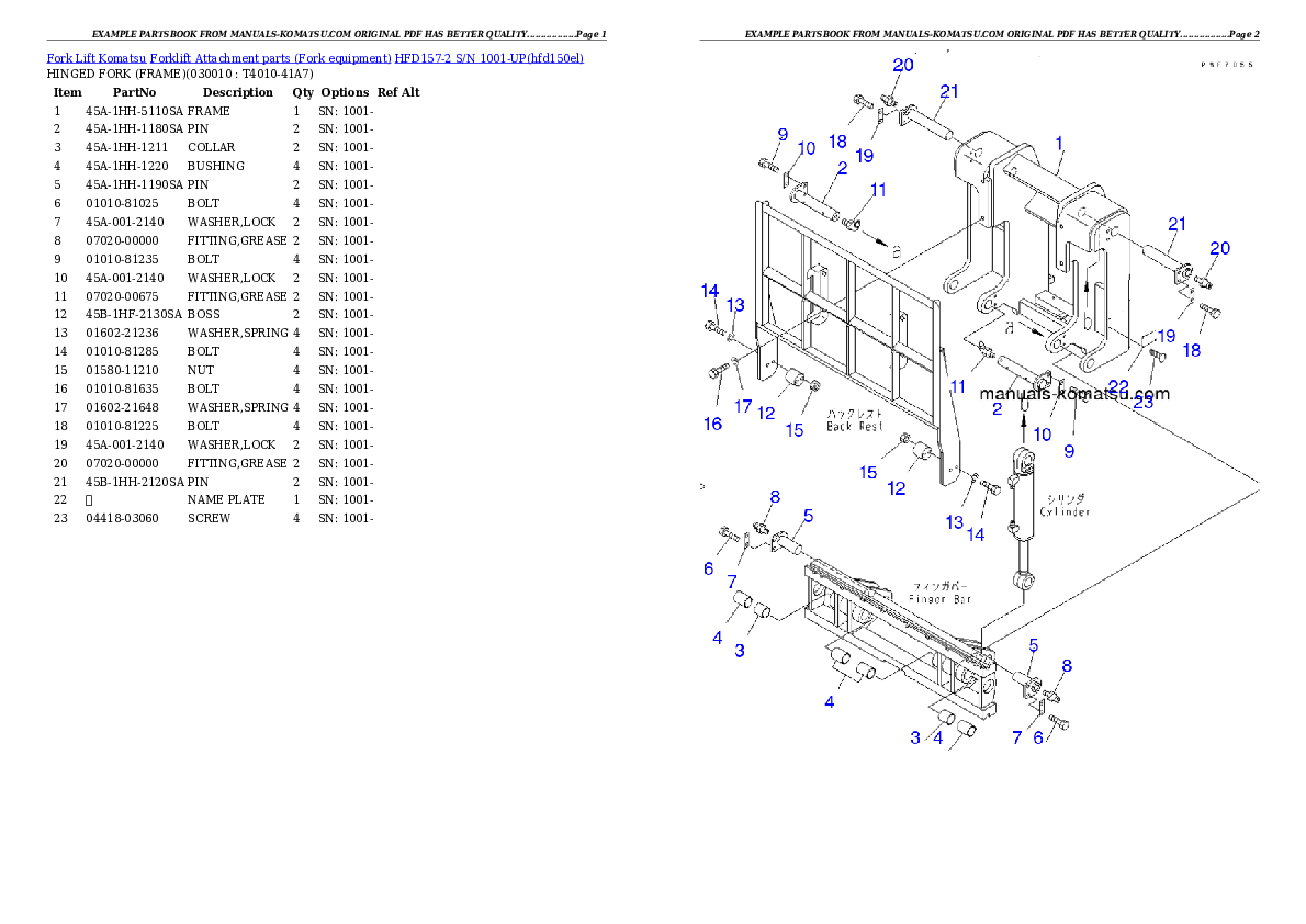 HFD157-2 S/N 1001-UP Partsbook