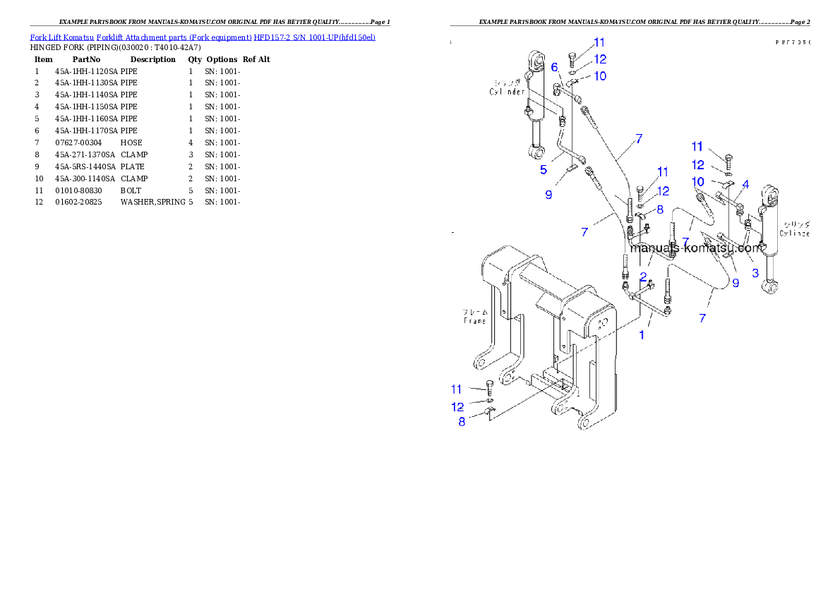 HFD157-2 S/N 1001-UP Partsbook
