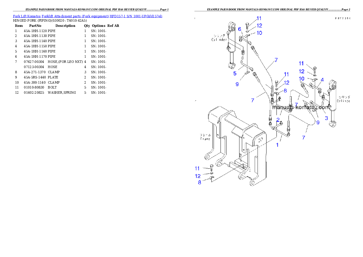 HFD157-1 S/N 1001-UP Partsbook