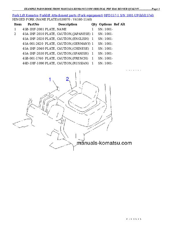 Protected: HFD157-1 S/N 1001-UP Partsbook