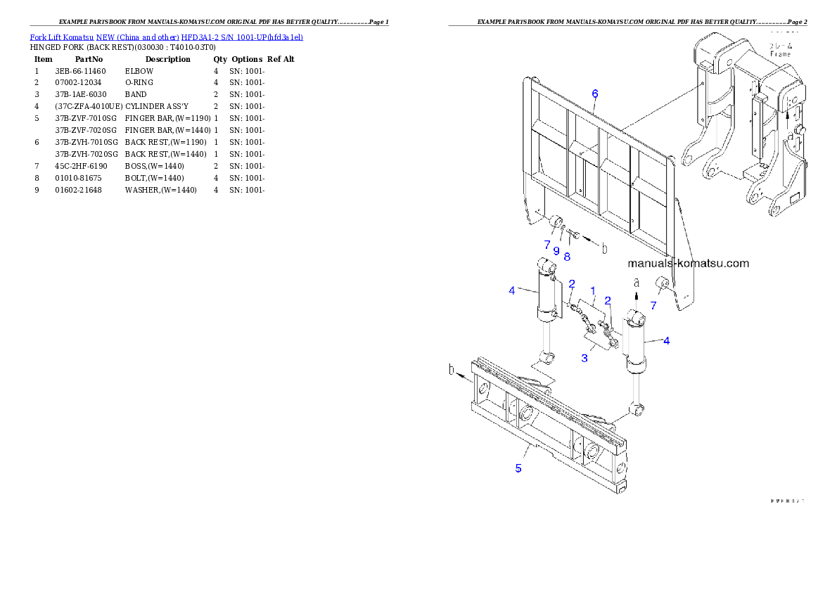 HFD3A1-2 S/N 1001-UP Partsbook