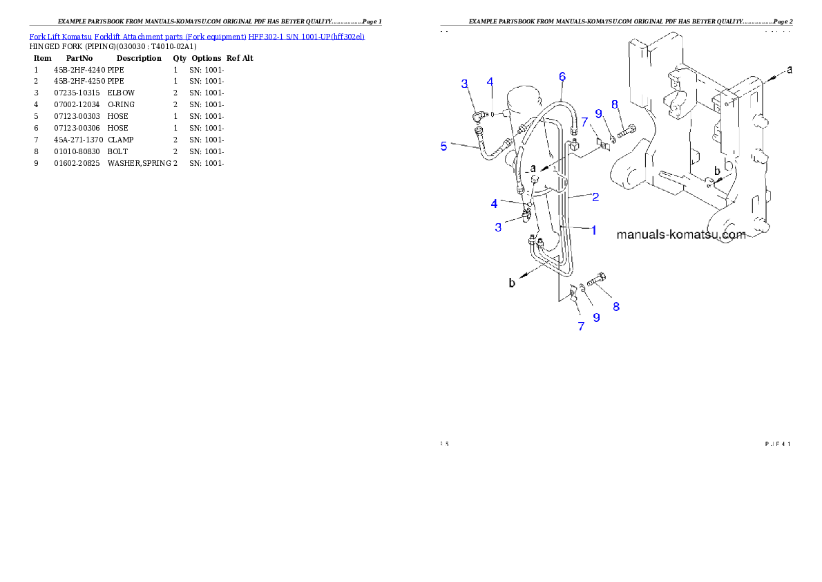 HFF302-1 S/N 1001-UP Partsbook