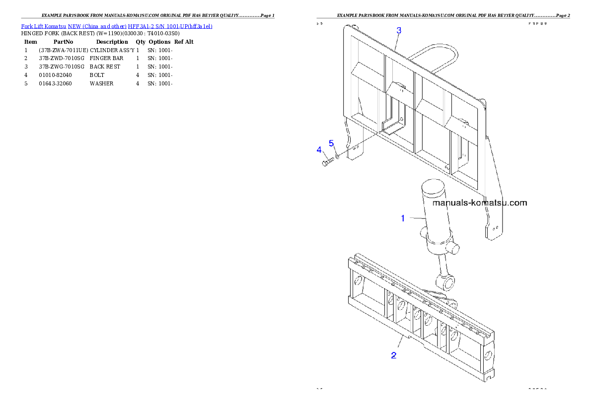 HFF3A1-2 S/N 1001-UP Partsbook