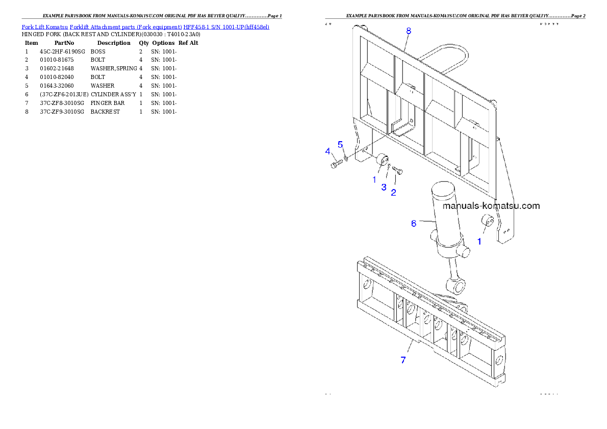 HFF458-1 S/N 1001-UP Partsbook