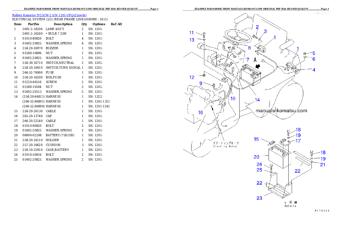 Protected: JV25CW-2 S/N 1201-UP Partsbook