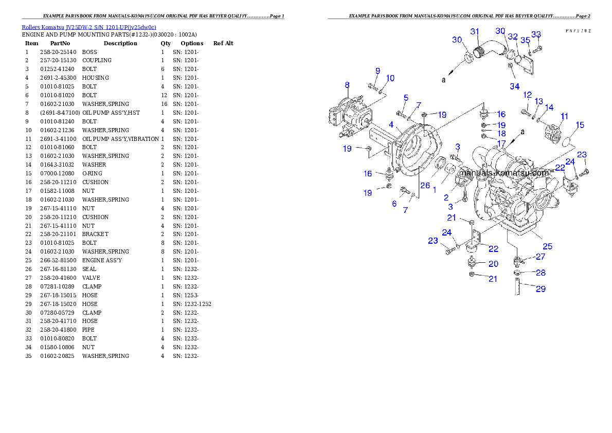 JV25DW-2 S/N 1201-UP Partsbook