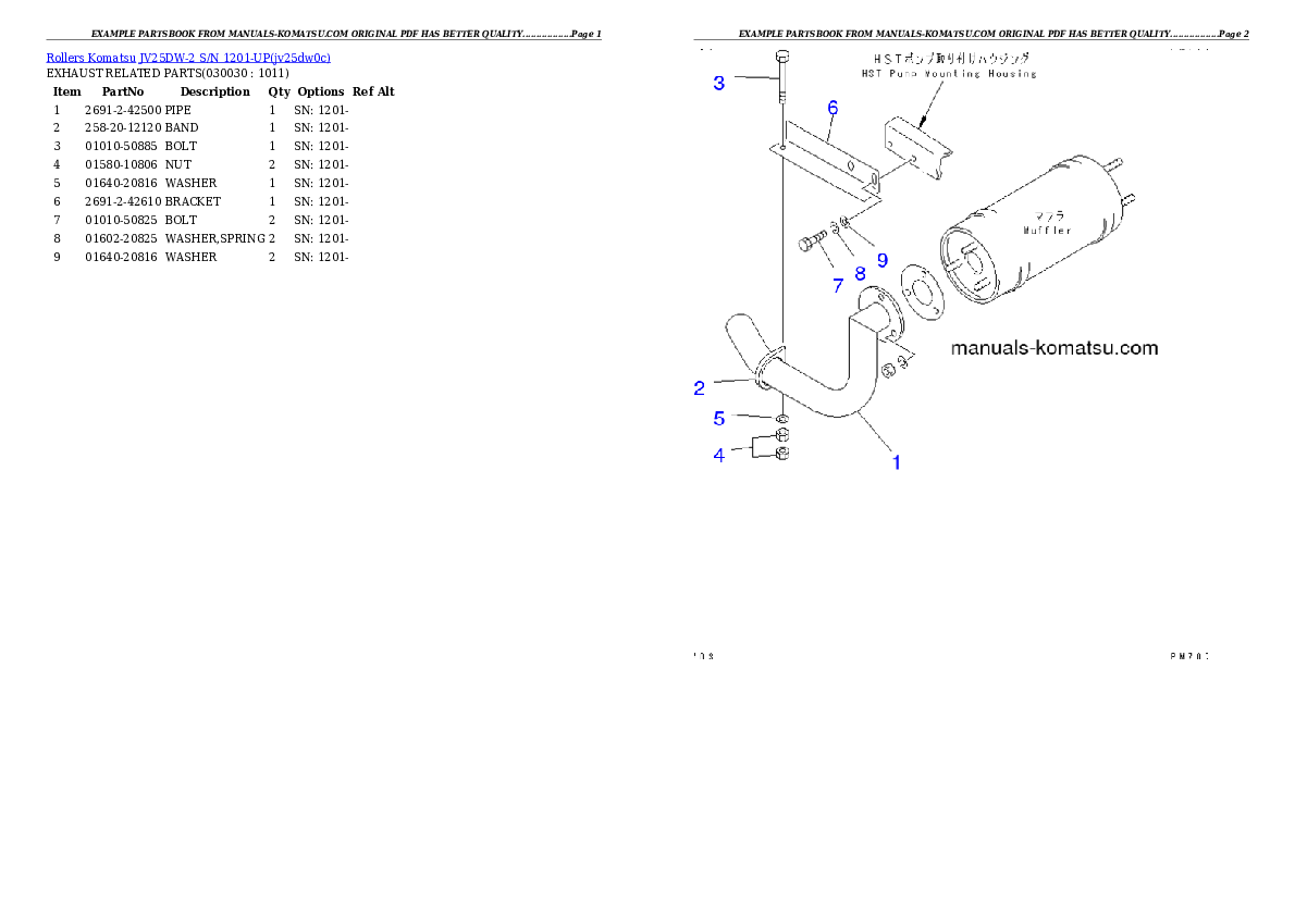 JV25DW-2 S/N 1201-UP Partsbook
