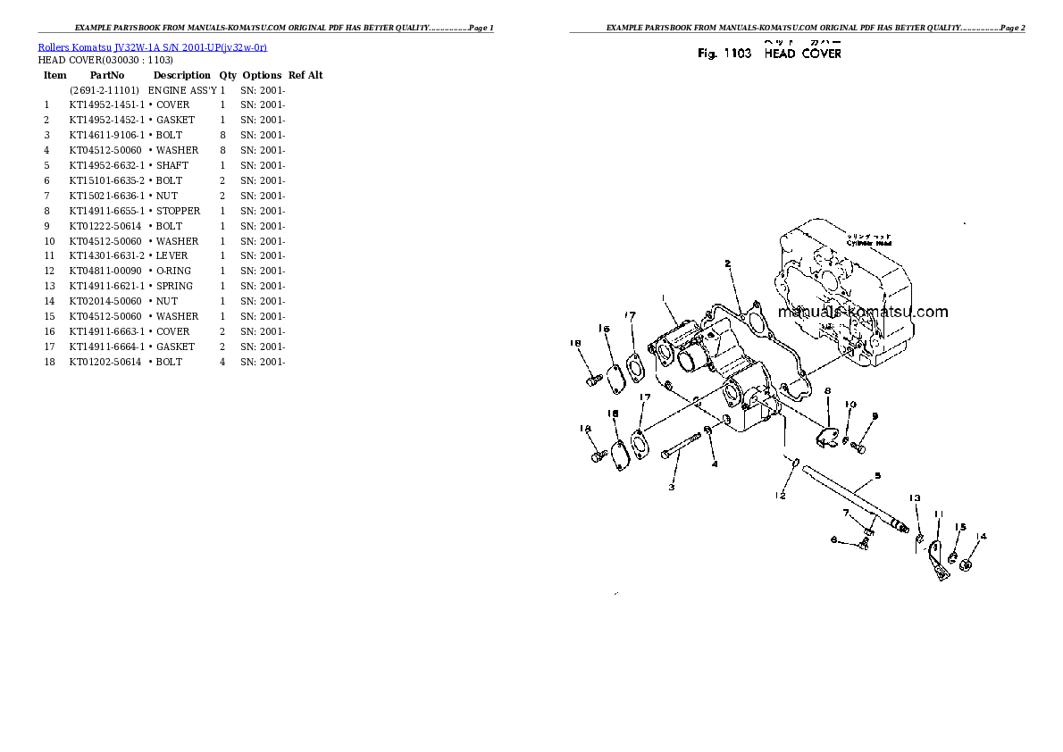 JV32W-1A S/N 2001-UP Partsbook