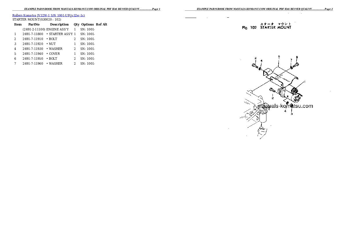 JV32W-1 S/N 1001-UP Partsbook