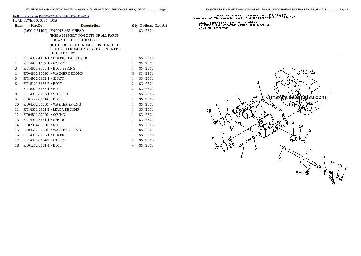 JV32W-2 S/N 2501-UP Partsbook