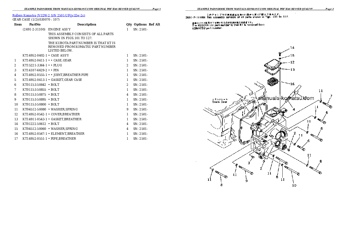 Protected: JV32W-2 S/N 2501-UP Partsbook