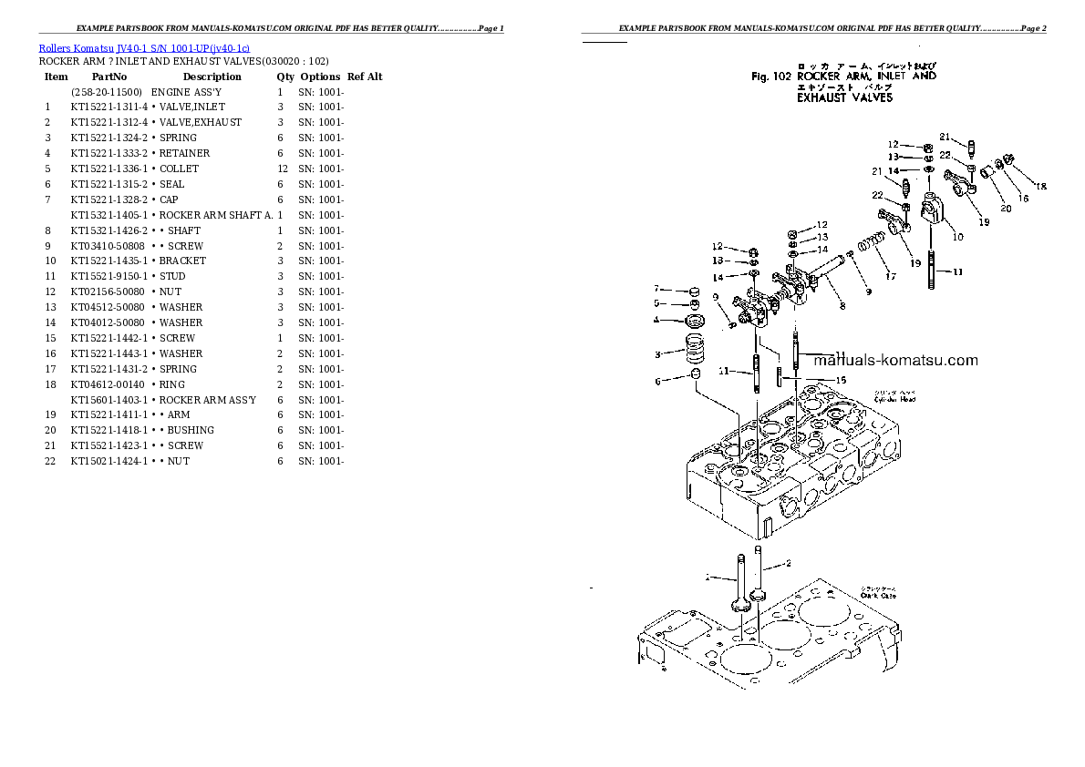 JV40-1 S/N 1001-UP Partsbook