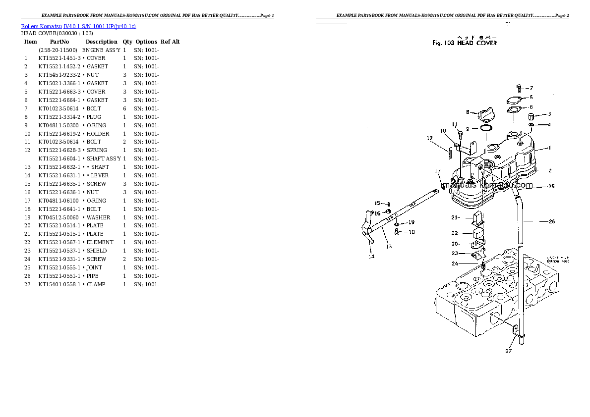 JV40-1 S/N 1001-UP Partsbook