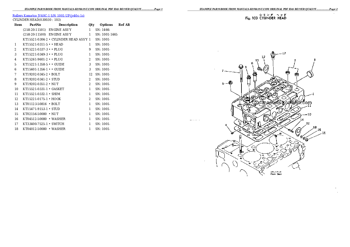 JV40C-1 S/N 1001-UP Partsbook