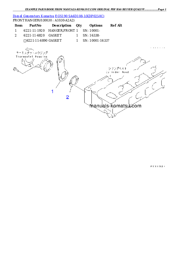 EGS190       SA6D108-1 Partsbook