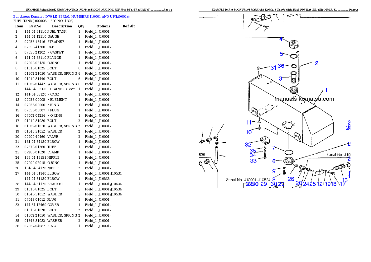 Protected: D70-LE SERIAL NUMBERS J10001 AND UP Partsbook
