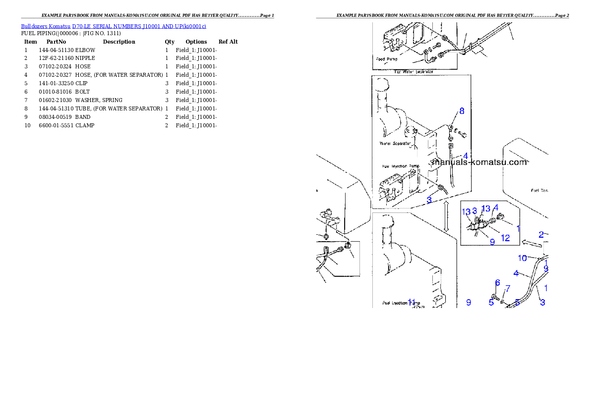 Protected: D70-LE SERIAL NUMBERS J10001 AND UP Partsbook