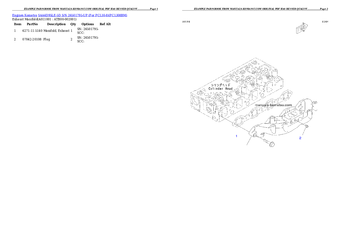 Protected: SAA4D95LE-5D S/N 26501795-UP (For PC130-8) Partsbook